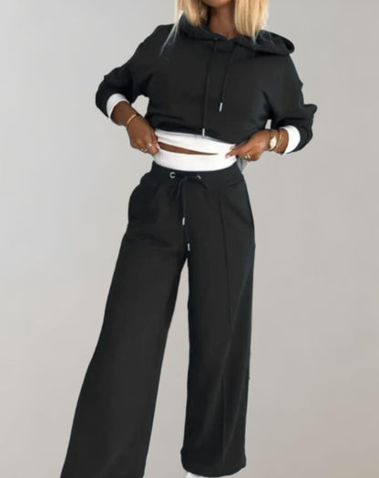 Cropped Hoodie and Wide Leg Trouser Loungewear Set