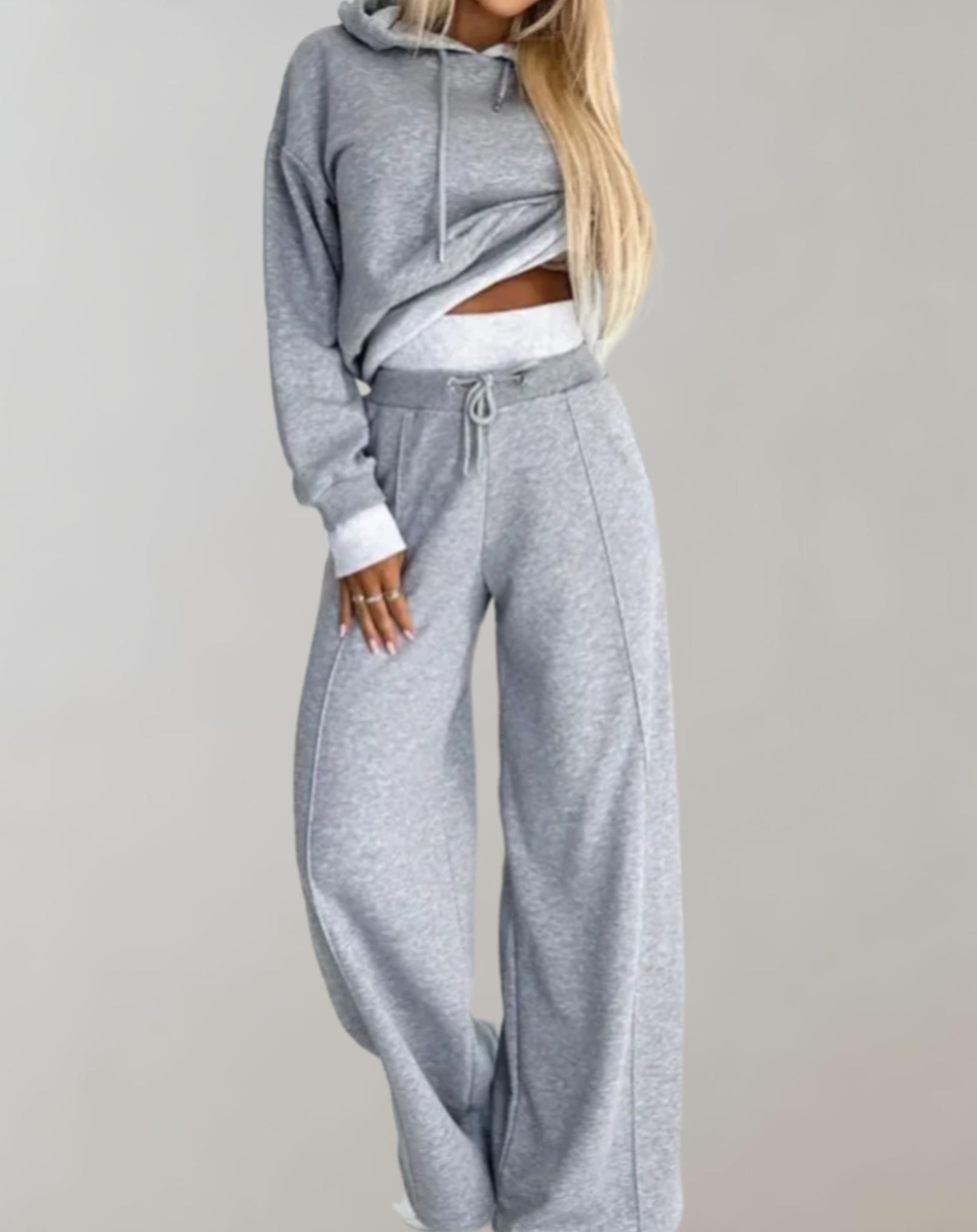 Cropped Hoodie and Wide Leg Trouser Loungewear Set