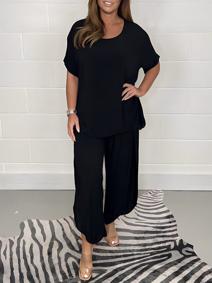 Textured Round Neck Two Piece Set