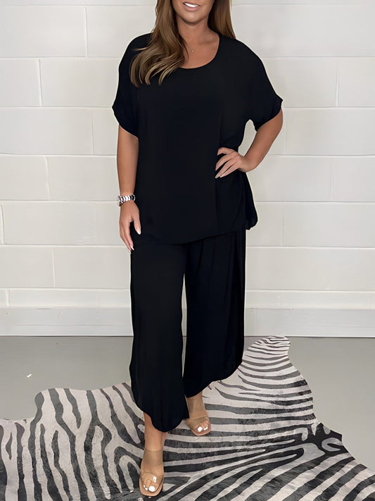 Textured Round Neck Two Piece Set