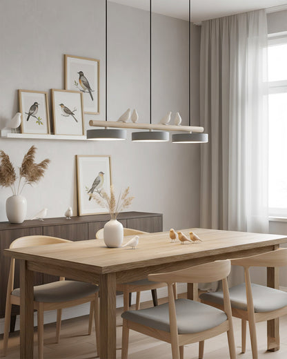 Parallel Beam Pendant Lamp with Bird Figures