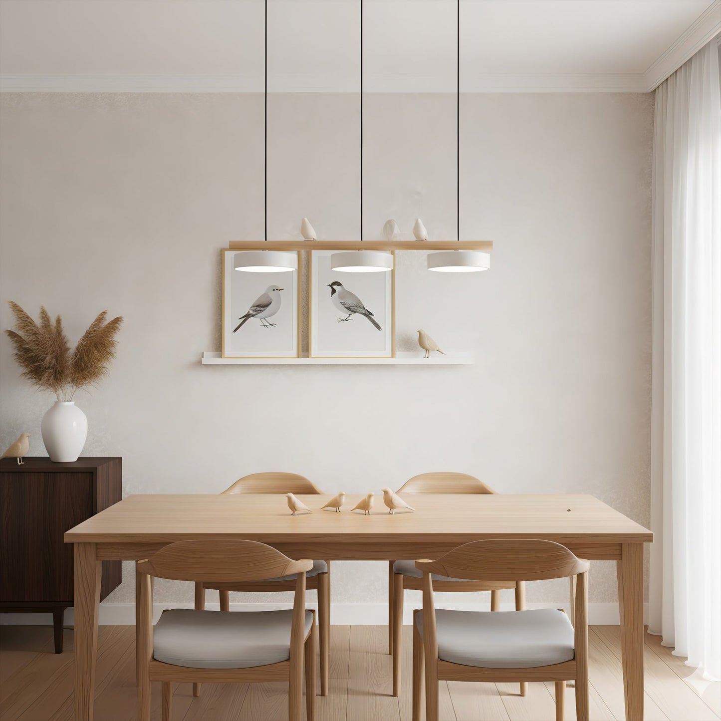 Parallel Beam Pendant Lamp with Bird Figures