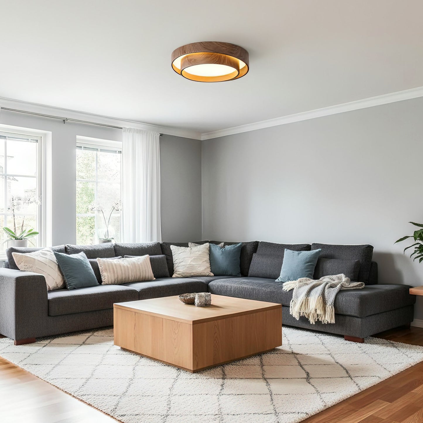 Dual Tiered Cylindrical Flush Mount Ceiling Light