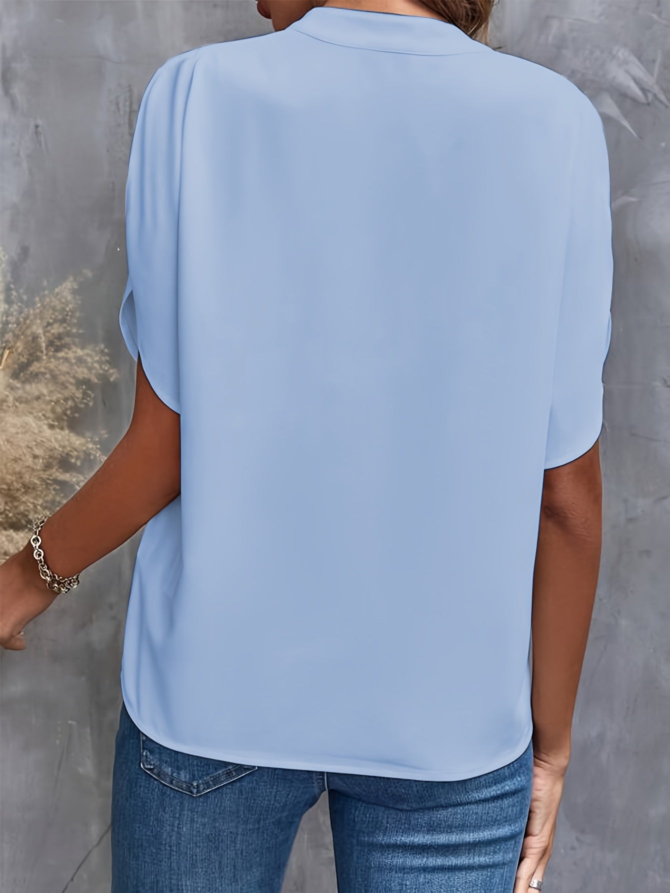 Notch Neck Petal Sleeve Blouse