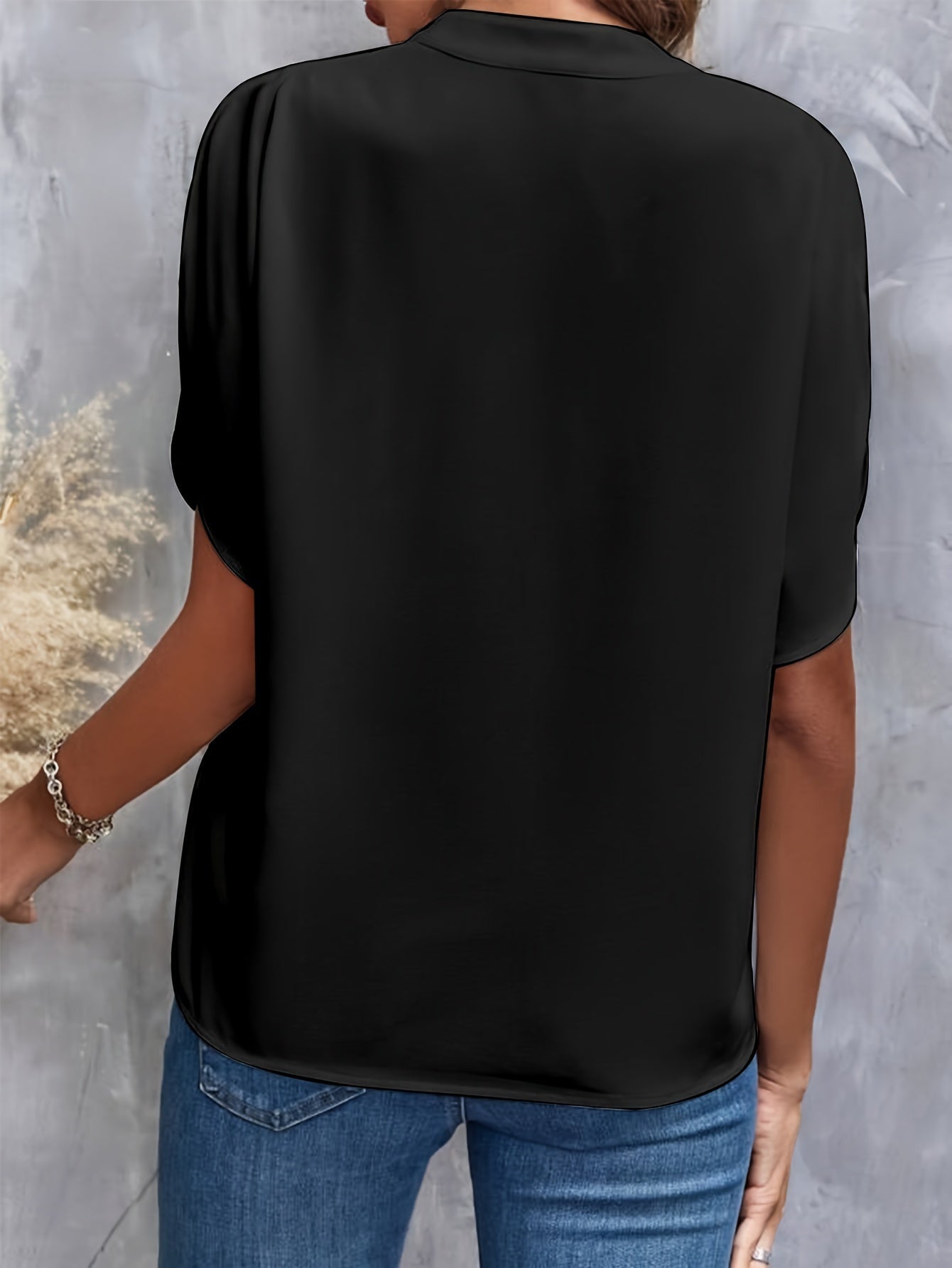 Notch Neck Petal Sleeve Blouse