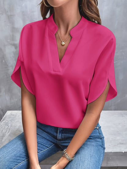 Notch Neck Petal Sleeve Blouse