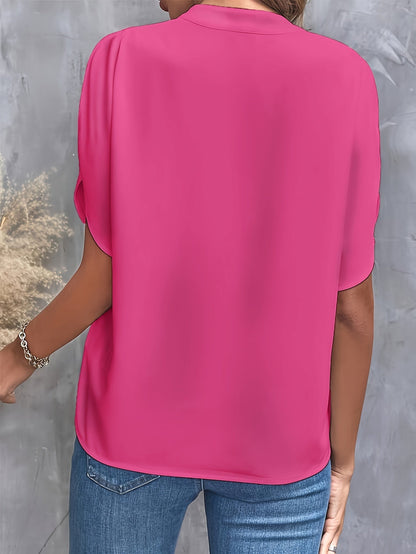 Notch Neck Petal Sleeve Blouse