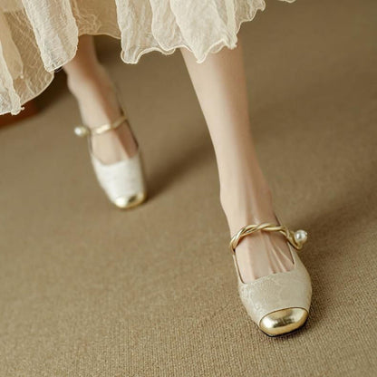 Twisted Strap Low Chunky Heel Patterned Shoes