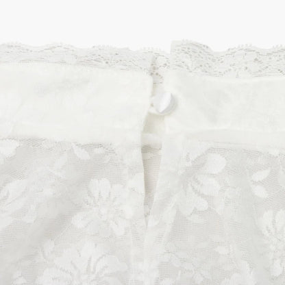 High Collar Short Sleeve Floral Lace Crop Blouse