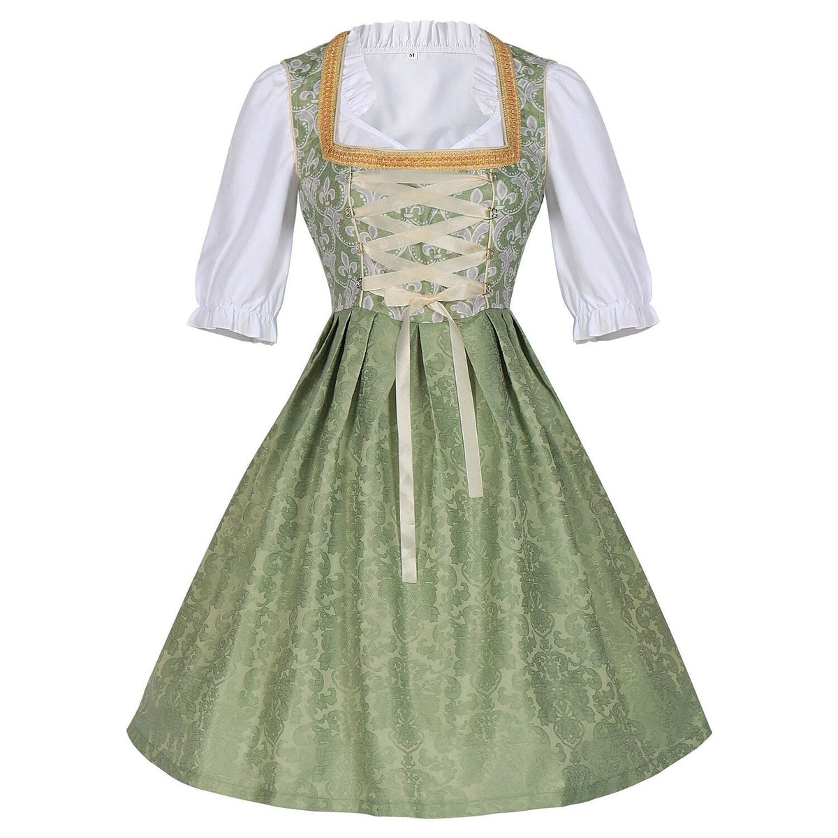 Women's Square Neck Short Sleeve Lace-Up Sage Green Midi Dress
