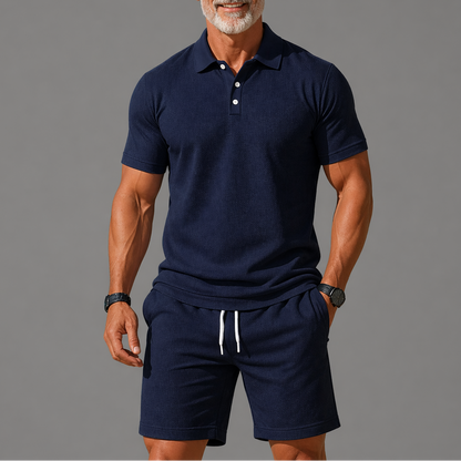 Short Sleeve Button Polo Shorts Set