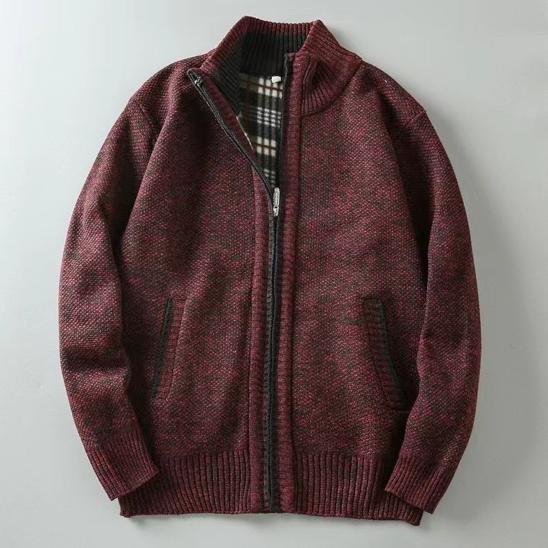 Textured Collared Zippered Pocketed Ribbed Jacket