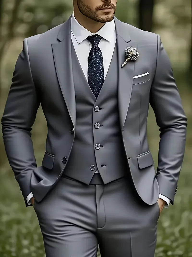 Slim Fit Notched Lapel Three Piece Suit Set