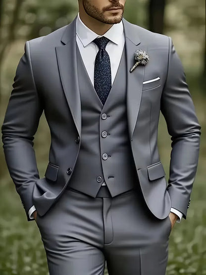 Slim Fit Notched Lapel Three Piece Suit Set