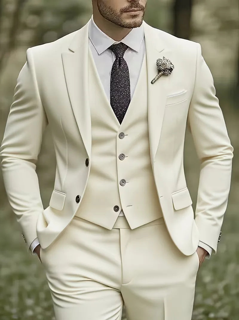 Slim Fit Notched Lapel Three Piece Suit Set