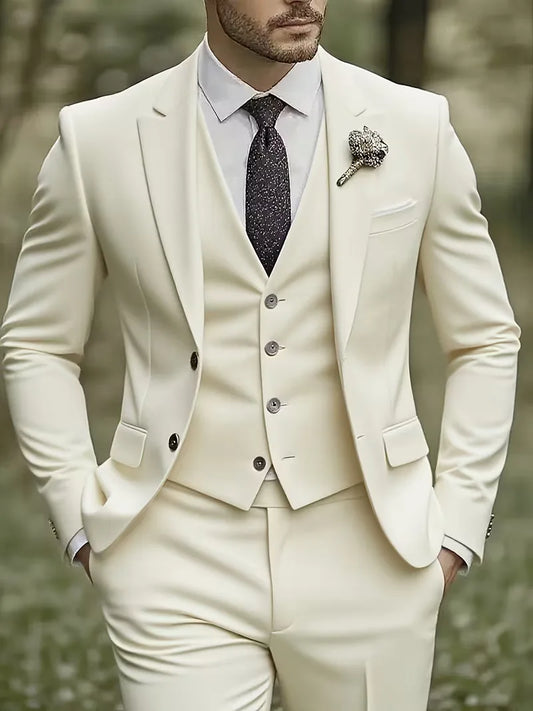 Slim Fit Notched Lapel Three Piece Suit Set