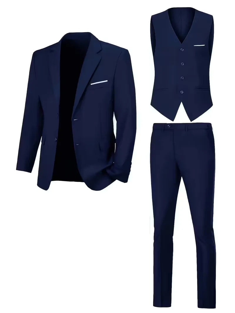 Slim Fit Notched Lapel Three Piece Suit Set