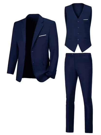 Slim Fit Notched Lapel Three Piece Suit Set