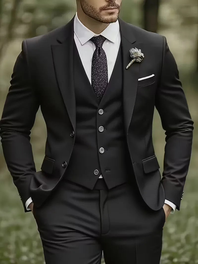 Slim Fit Notched Lapel Three Piece Suit Set