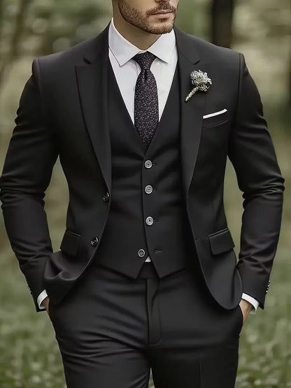 Slim Fit Notched Lapel Three Piece Suit Set