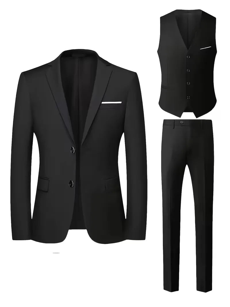 Slim Fit Notched Lapel Three Piece Suit Set