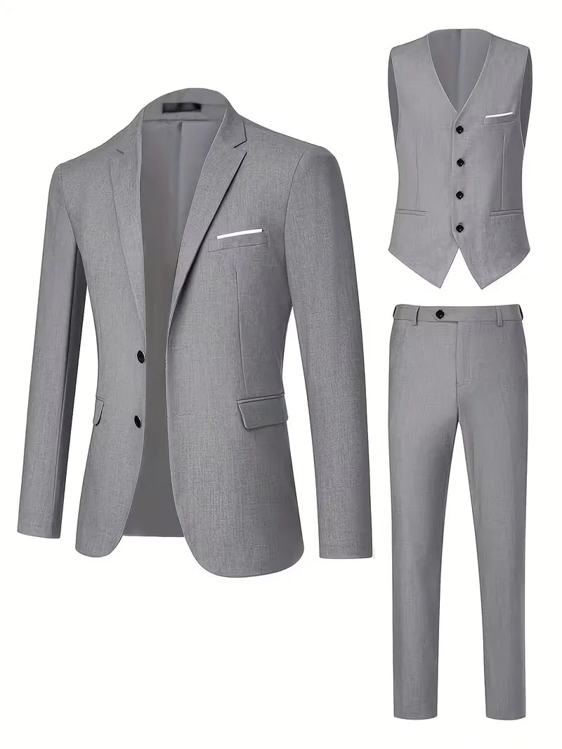 Slim Fit Notched Lapel Three Piece Suit Set