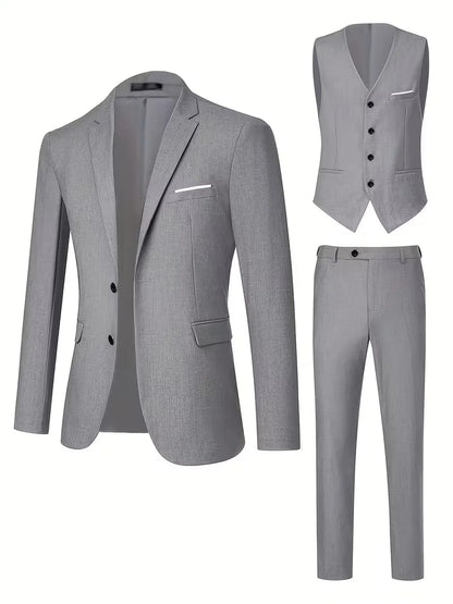 Slim Fit Notched Lapel Three Piece Suit Set