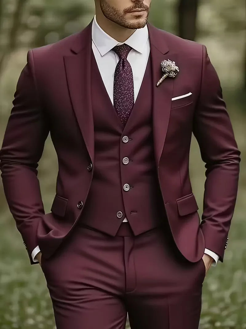 Slim Fit Notched Lapel Three Piece Suit Set