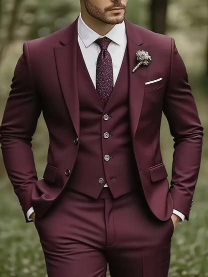 Slim Fit Notched Lapel Three Piece Suit Set