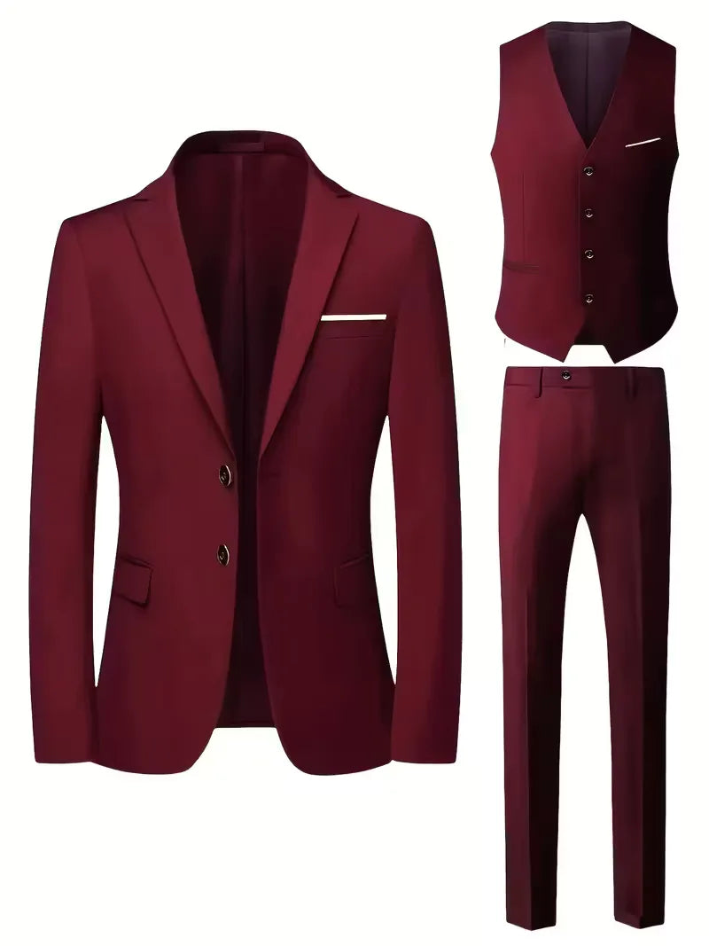 Slim Fit Notched Lapel Three Piece Suit Set