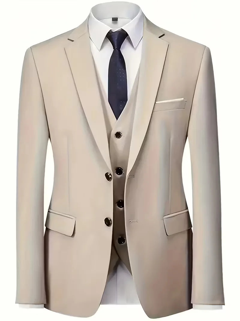 Slim Fit Notched Lapel Three Piece Suit Set