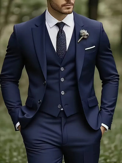 Slim Fit Notched Lapel Three Piece Suit Set