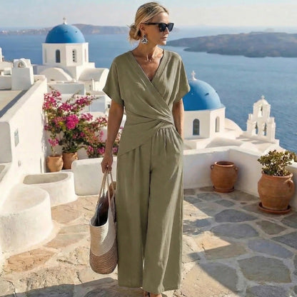 Plunging Pleated Ruched Tucked Layered Asymmetrical Set