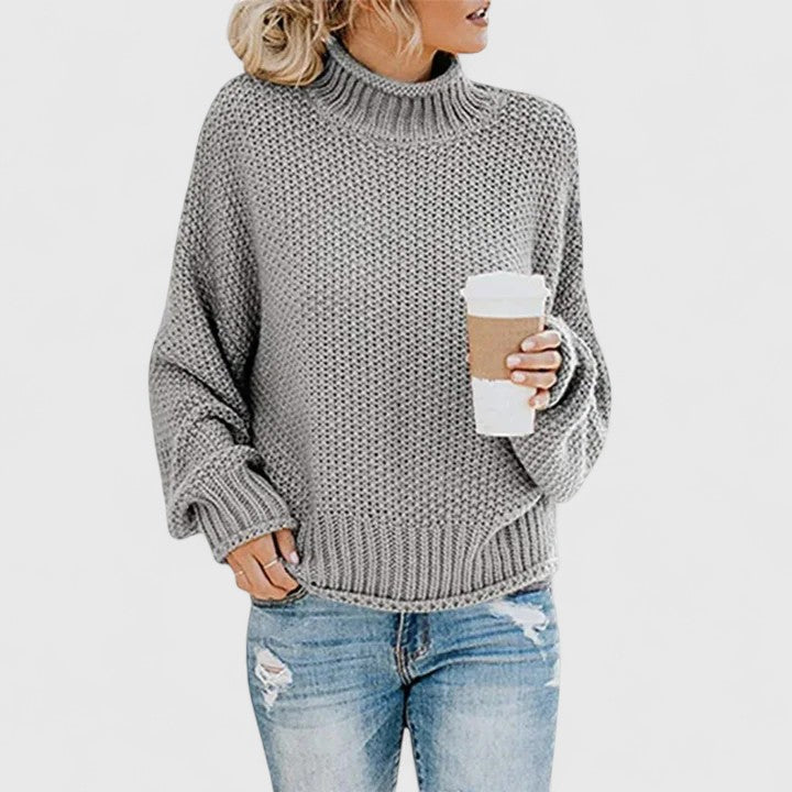 Mock Neck Long Sleeve Chunky Knit Sweater For Women