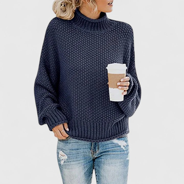 Mock Neck Long Sleeve Chunky Knit Sweater For Women