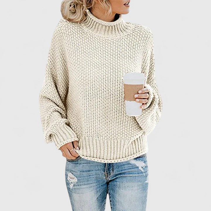 Mock Neck Long Sleeve Chunky Knit Sweater For Women