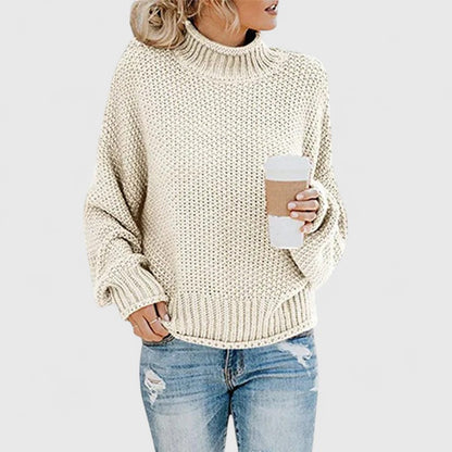 Mock Neck Long Sleeve Chunky Knit Sweater For Women