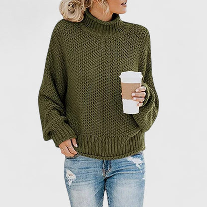 Mock Neck Long Sleeve Chunky Knit Sweater For Women