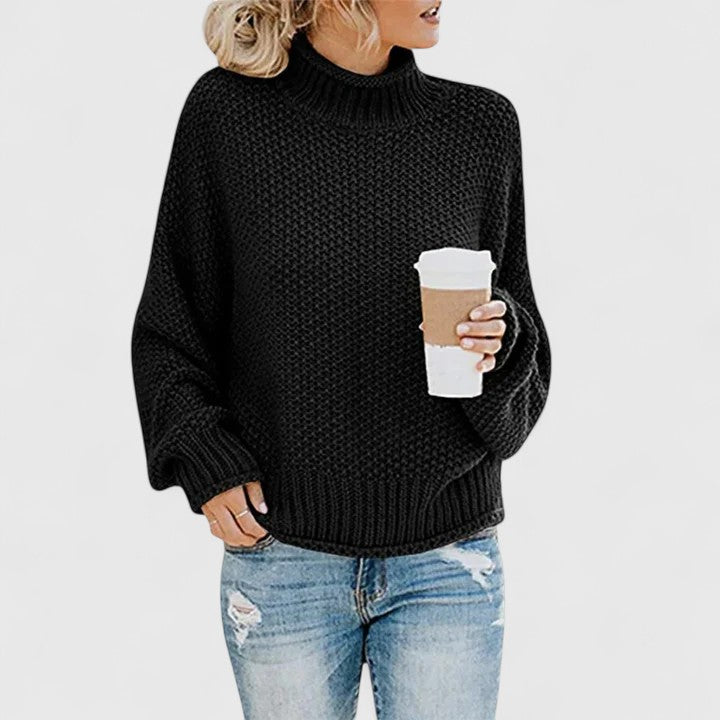 Mock Neck Long Sleeve Chunky Knit Sweater For Women