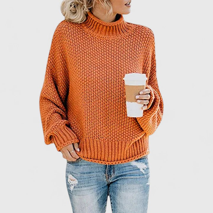 Mock Neck Long Sleeve Chunky Knit Sweater For Women