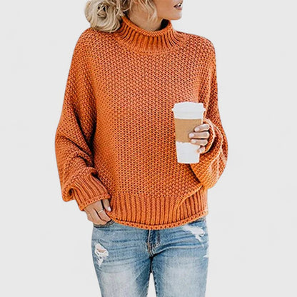 Mock Neck Long Sleeve Chunky Knit Sweater For Women