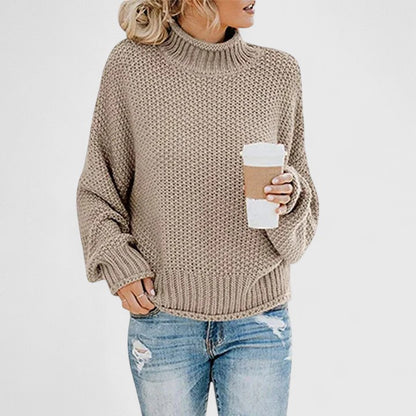 Mock Neck Long Sleeve Chunky Knit Sweater For Women