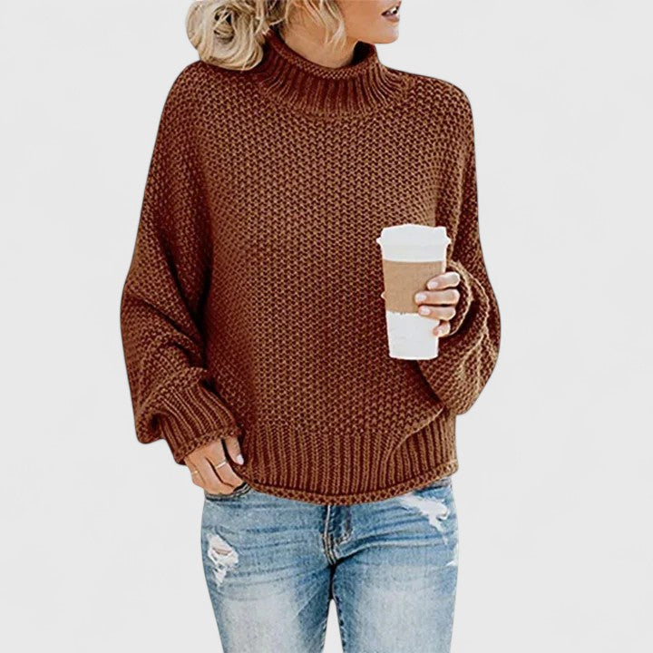 Mock Neck Long Sleeve Chunky Knit Sweater For Women