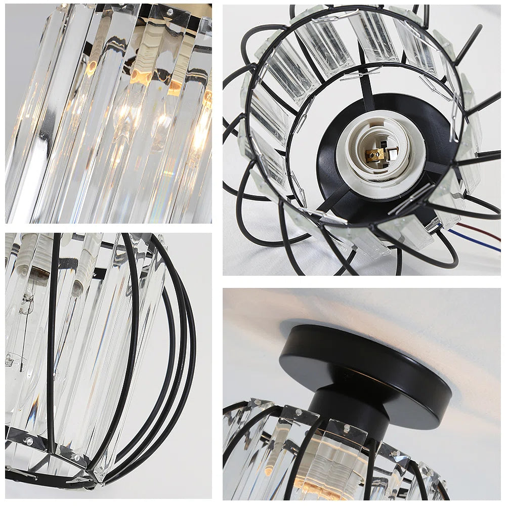 Metal Cage Ceiling Light with Glass Slats