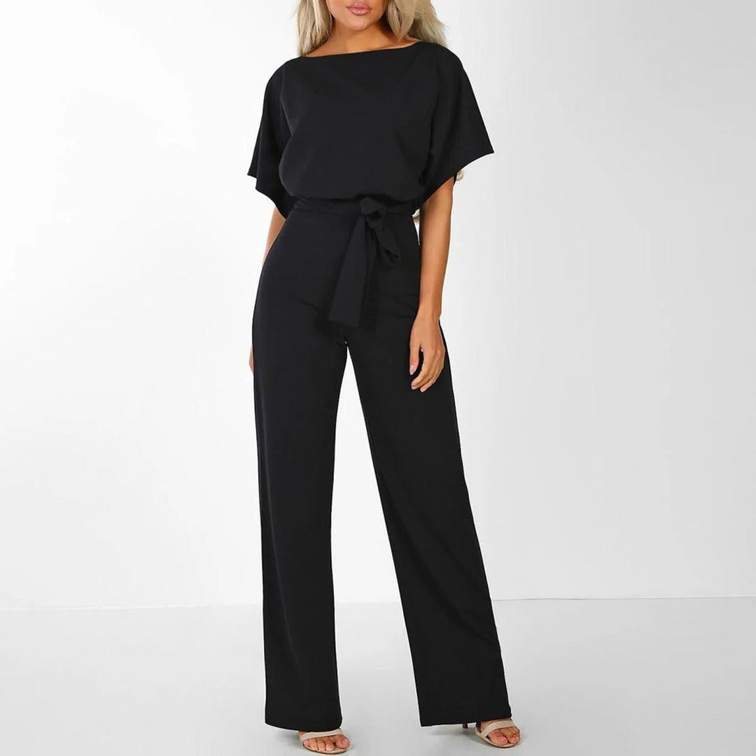 Dolman Sleeve Tie Waist Keyhole Back Wide Leg Jumpsuit