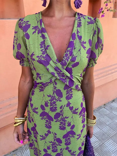 V-Neck Floral Dress