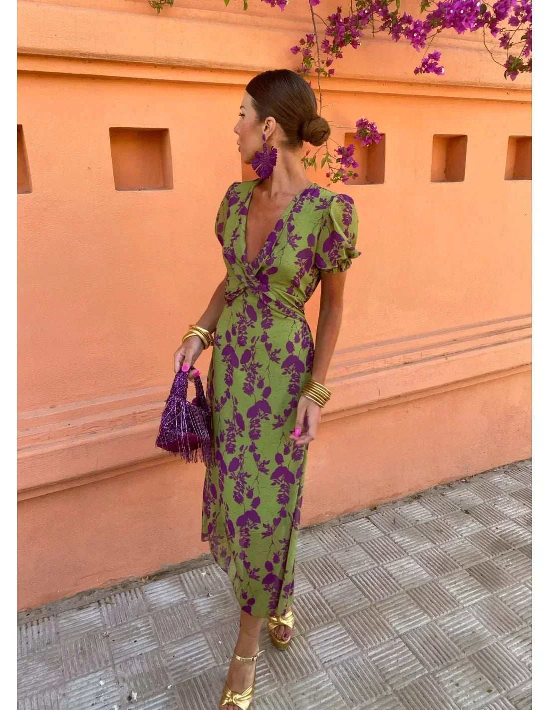 V-Neck Floral Dress