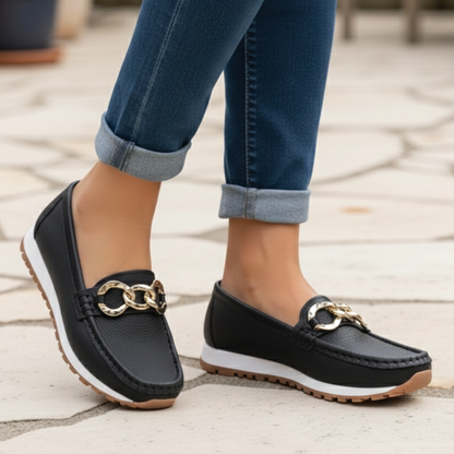 Chain Detail Round Toe Lug Sole Loafers
