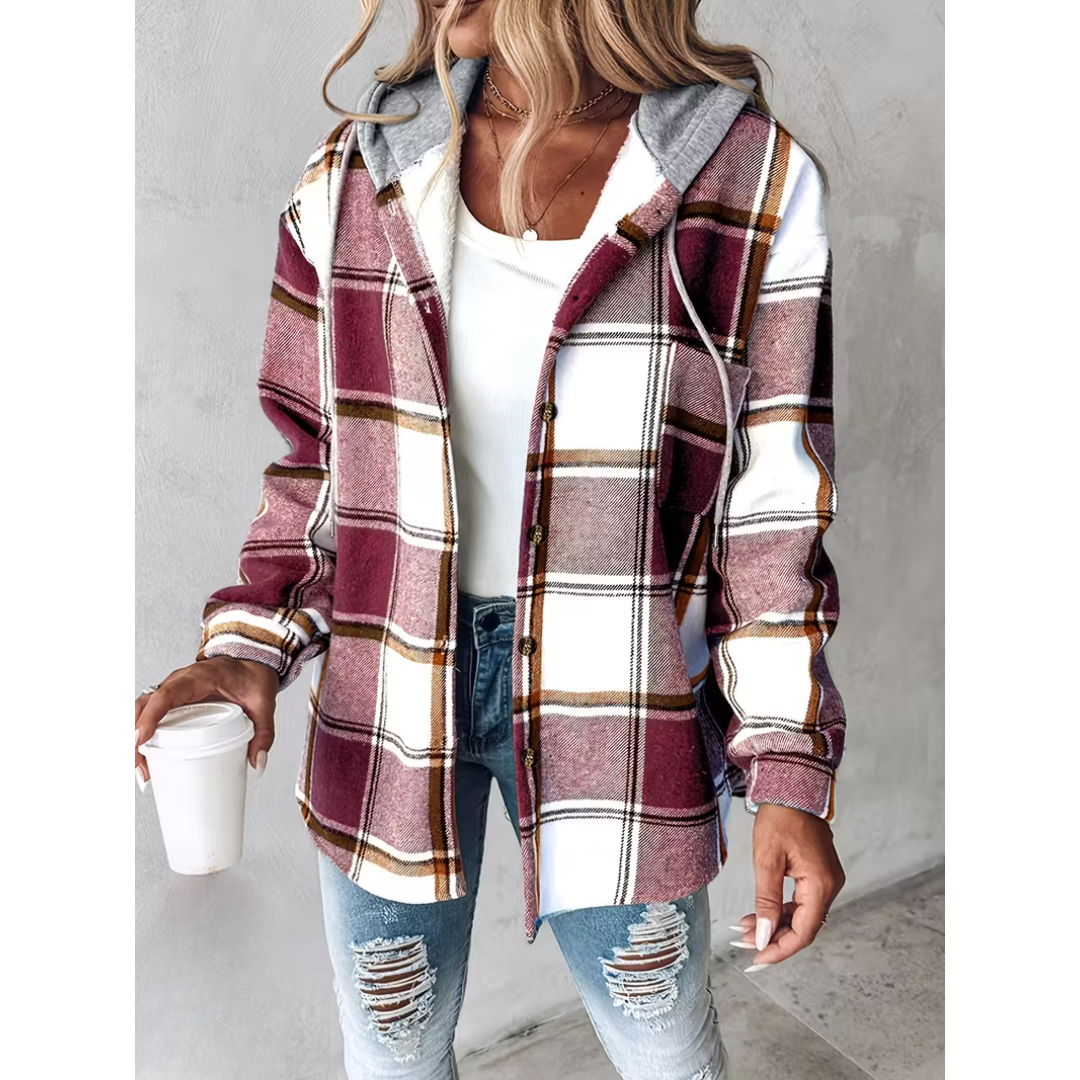 Women's Hooded Plaid Shirt Jacket