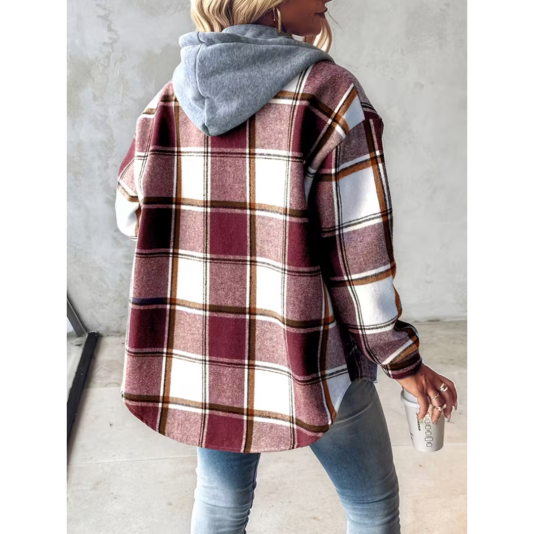 Women's Hooded Plaid Shirt Jacket